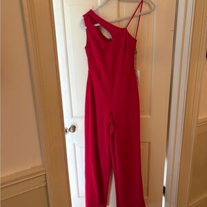 One Shoulder Crystal Sky red jumpsuit